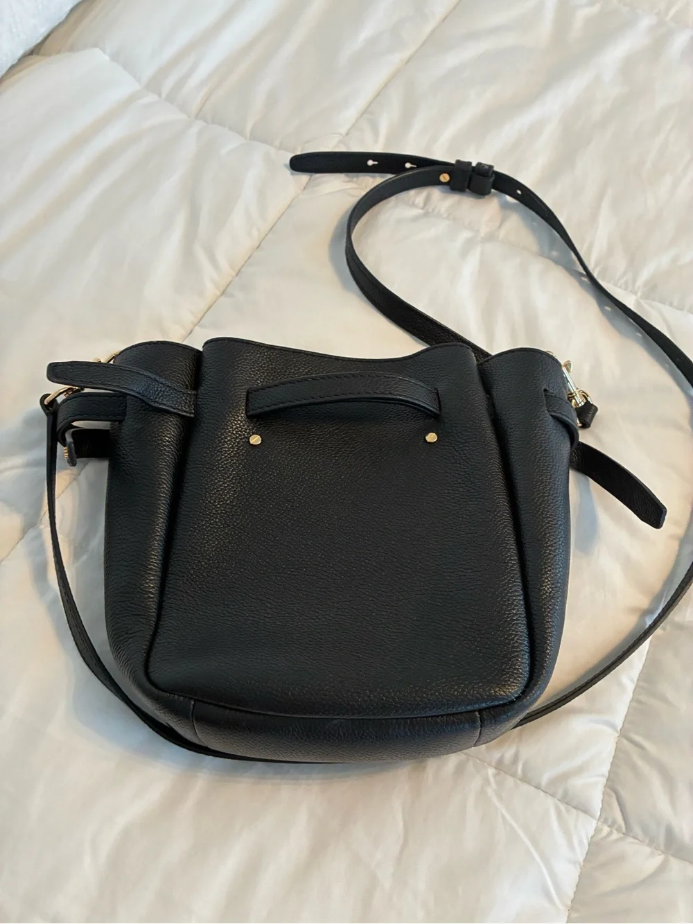 Tory Burch Small Romy  bucket Black Pebbled Crossbody Bag with Gold Accent